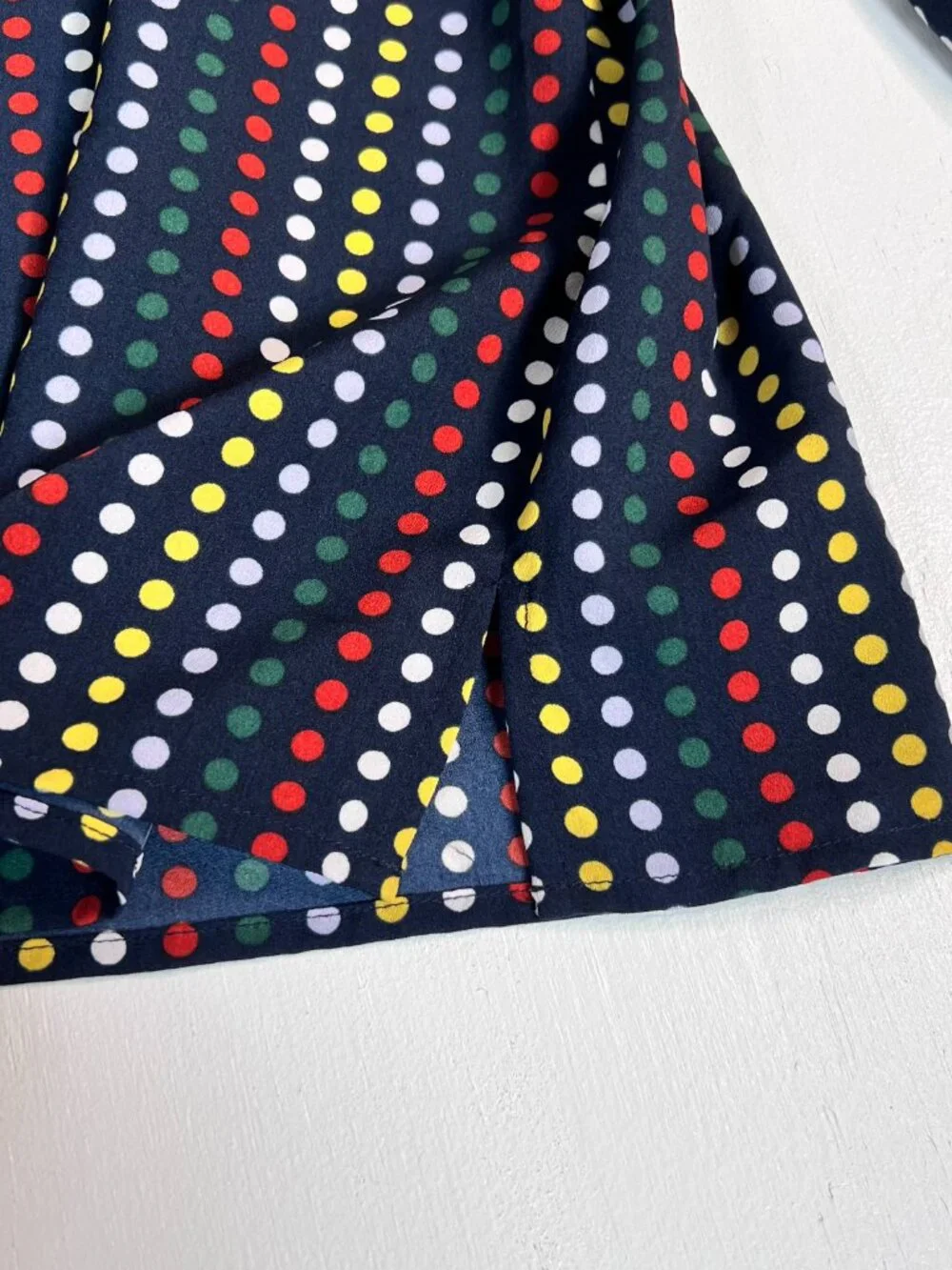 Eloquii Size 20 Navy Multicolor Polka Dot Tie Neck Puff Sleeve Blouse - Picture 7 of 10
